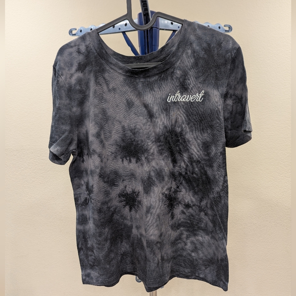 Embroidered 'Introvert' Black Tie-Dye T-Shirt Juniors S
